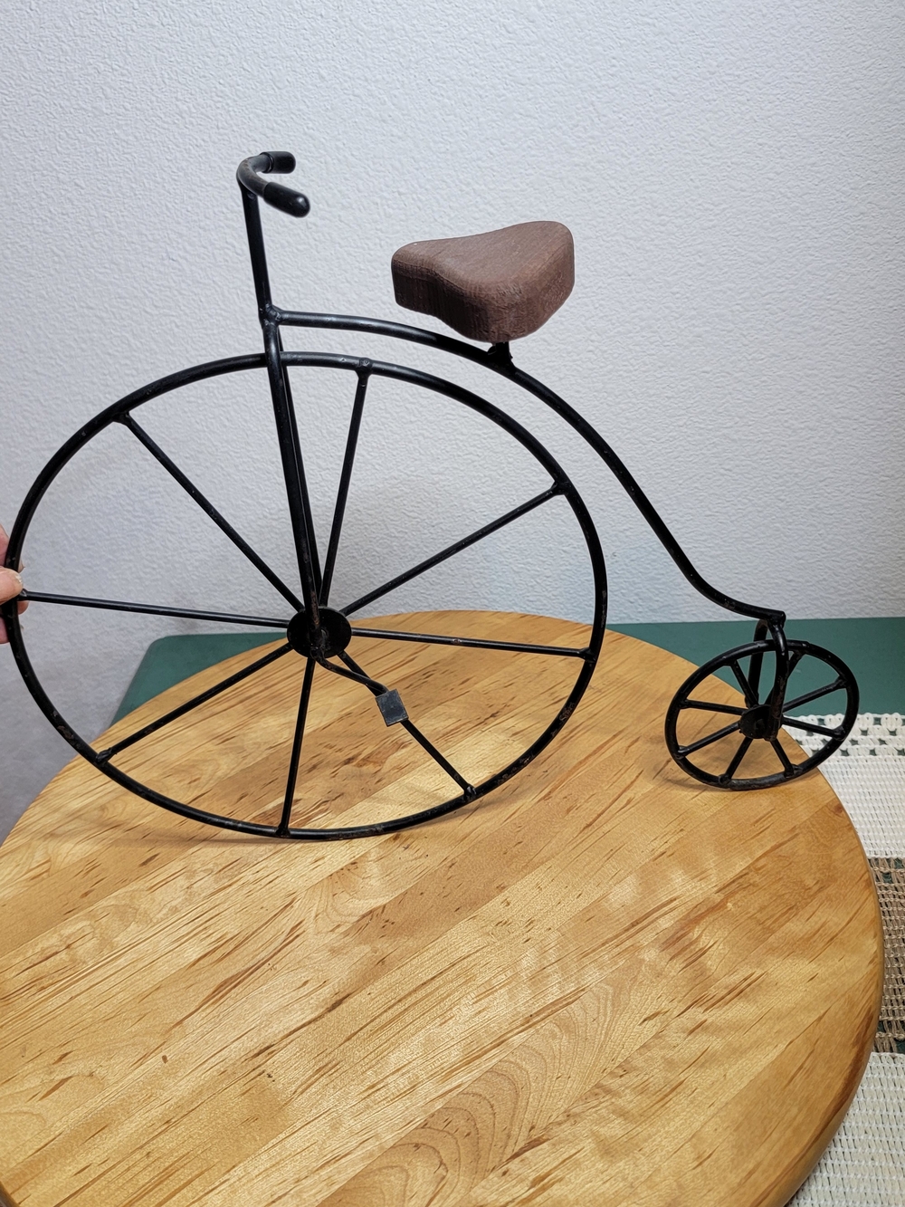 Metal and wood high wheel bicycle art decor piece 12 Inches Tall